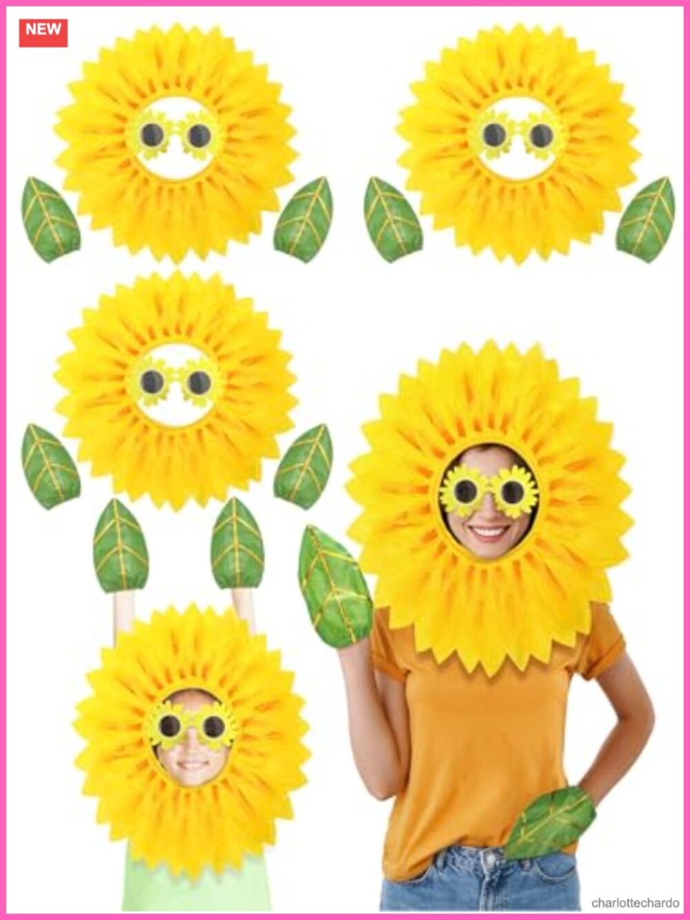 Women Adult Sunflower Costume Flower Headgear Glasses Leaf Gloves Halloween